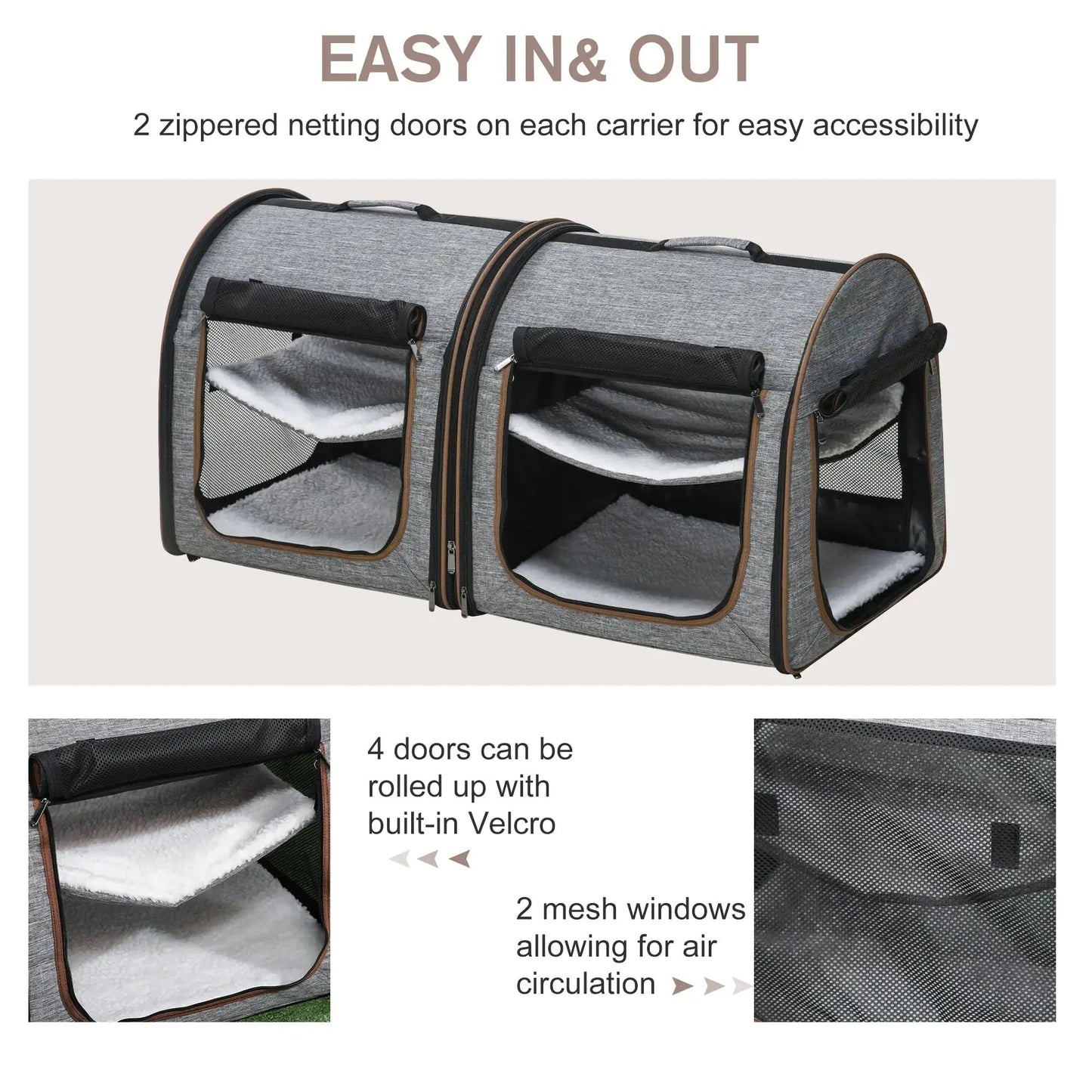 Dual Compartment Portable Cat Carrier Pets univers confort