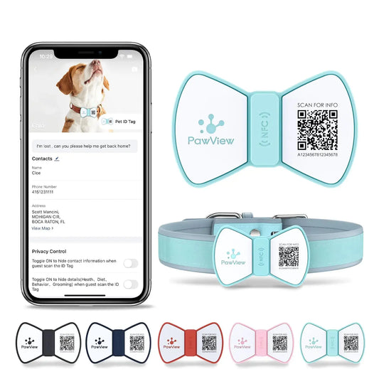PawView NFC & QR Code Pet ID Tag - Instant Alerts & Location - Bow Tie Design Pets univers confort